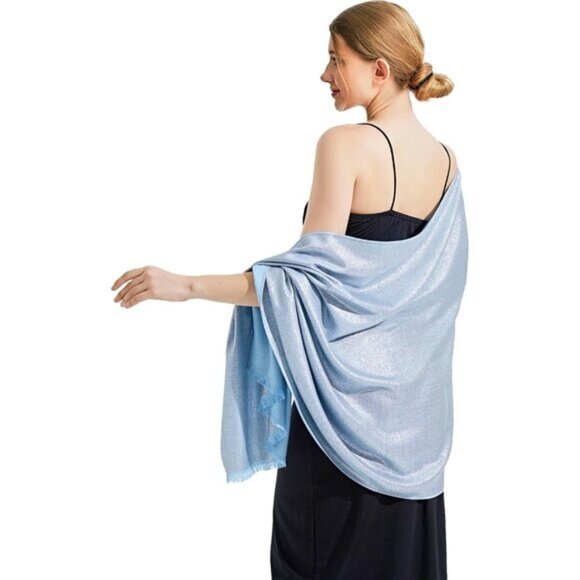 Pashmina Shawl Wraps Scarf Formal - Light Blue & Silver - Picture 6 of 6